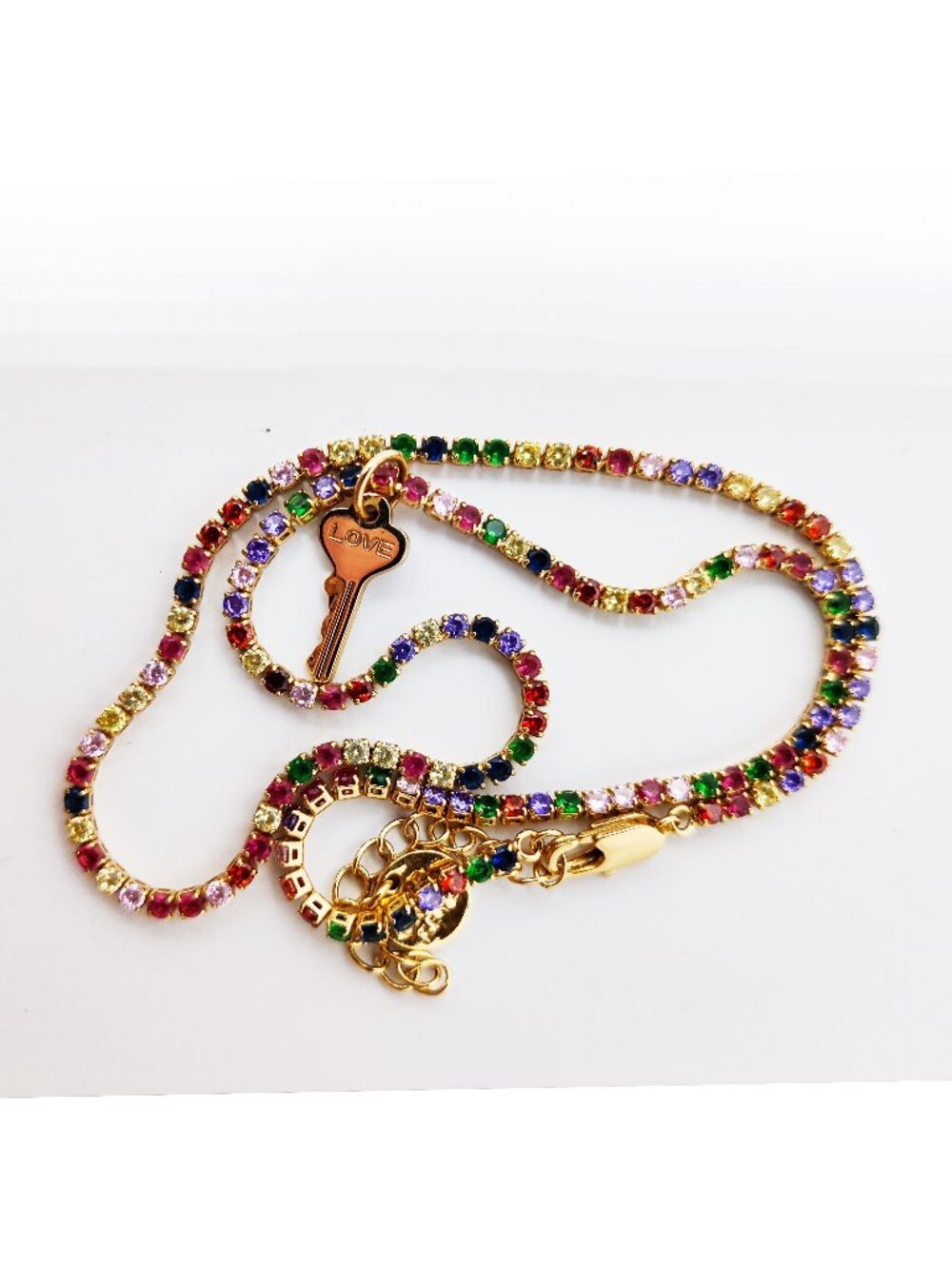 The Giving Keys Pride Rainbow Tennis Chain LOVE Key Necklace